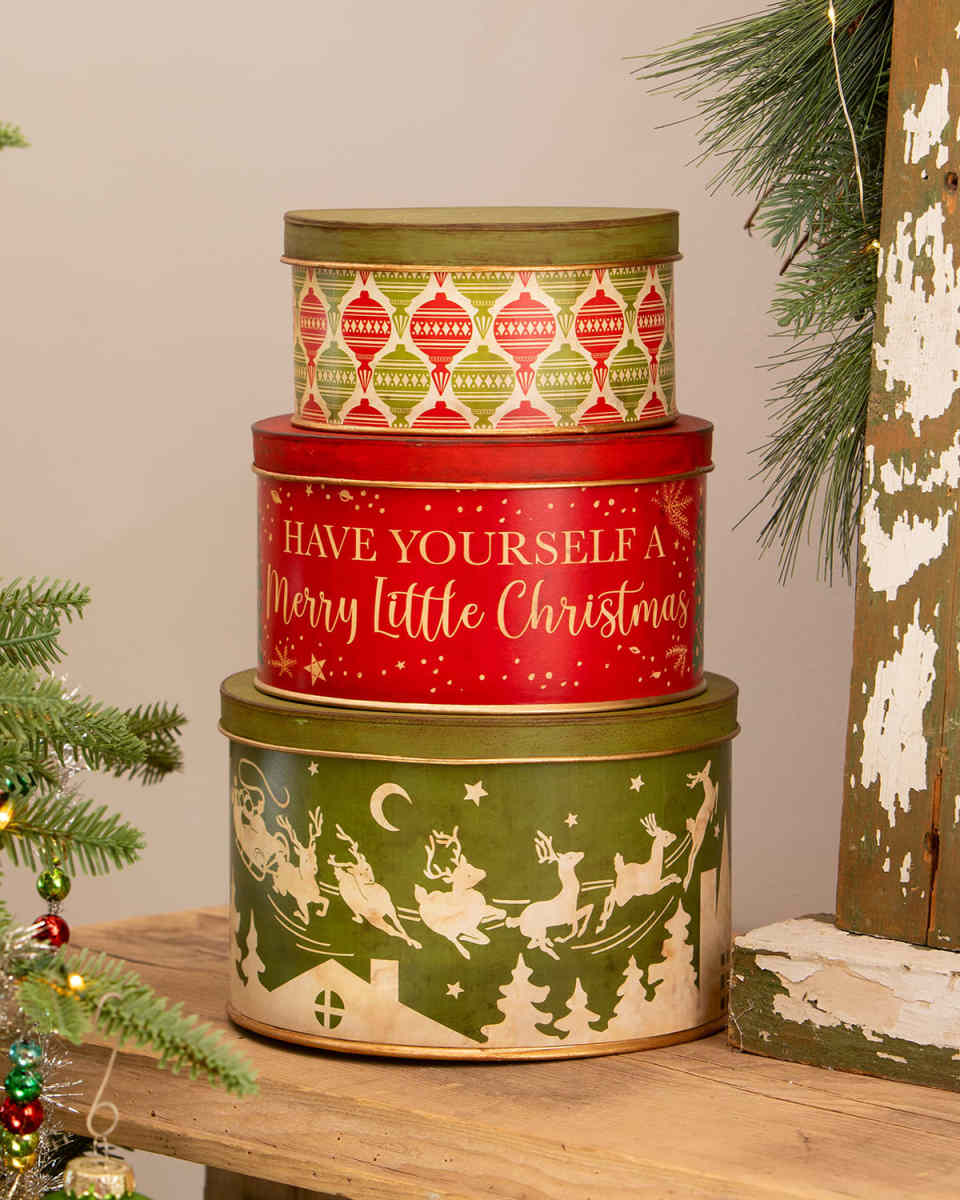 Vintage Christmas Tins, Set of Three